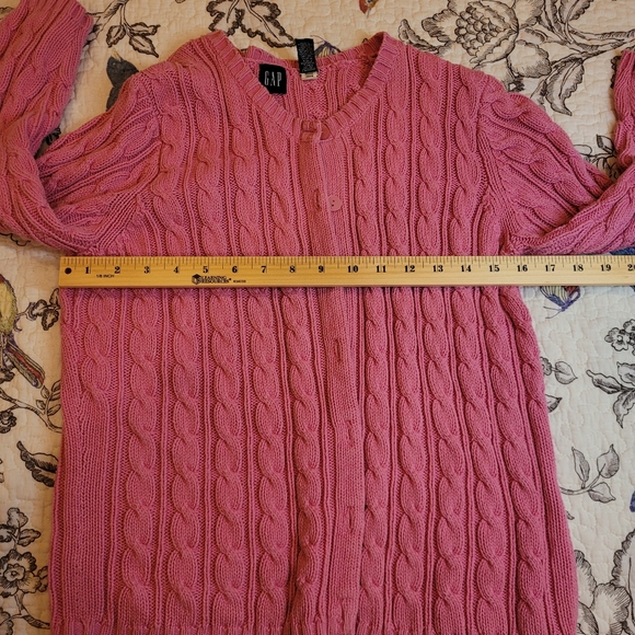 GAP Vintage Pink Cable Knit Button Up Cardigan Sweater 3/4 Sleeves Sz Small - Picture 6 of 7